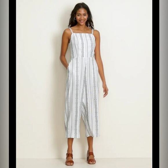 Linen-Blend Geometric-Stripe Sleeveless Jumpsuit -Size Small - Picture 1 of 7